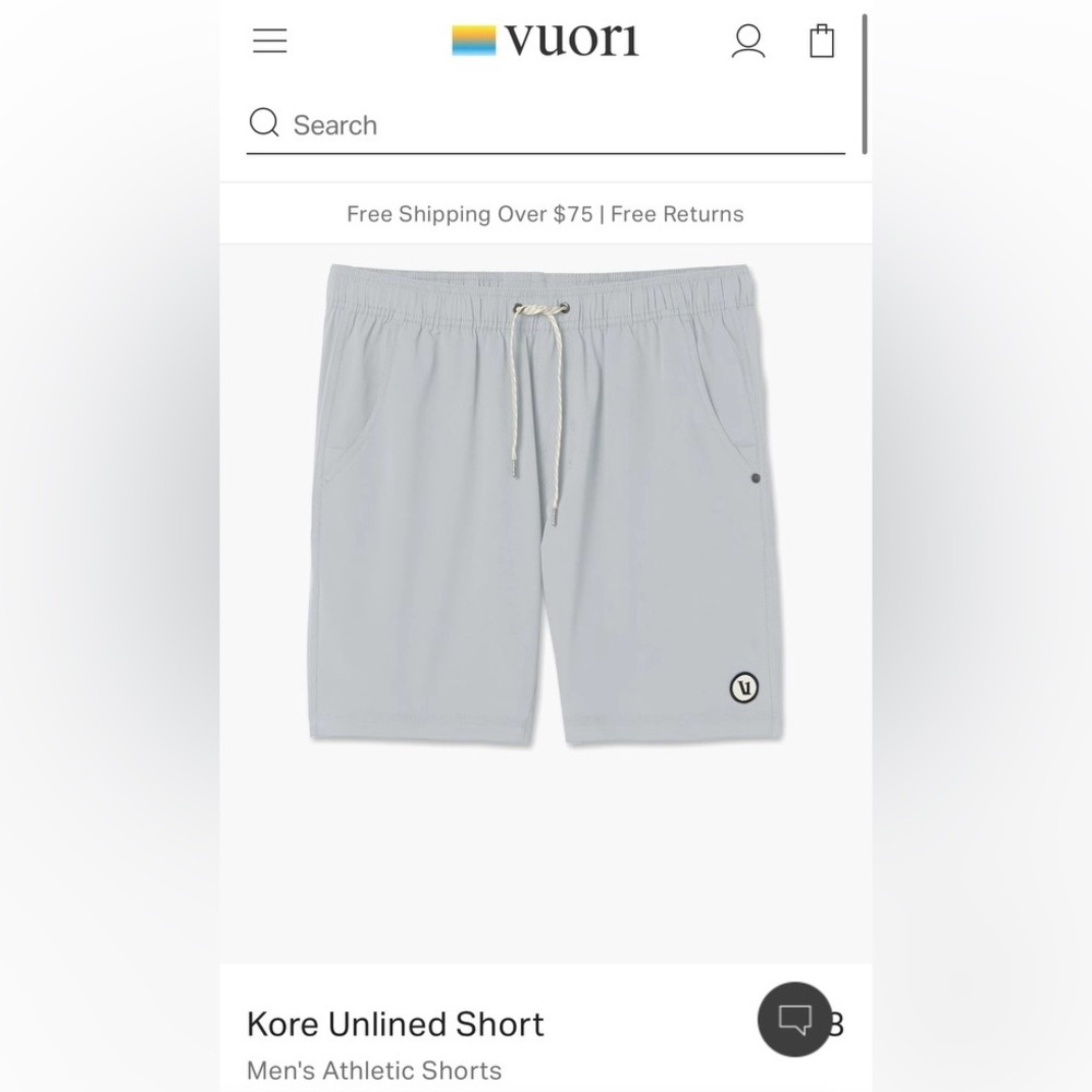 NWT Vuori Men’s Kore Unlined Short 7.5”